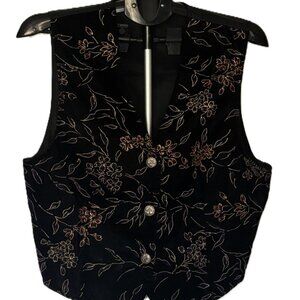 Gloria Lane Vintage Vest with Red and Blue Flowers Trimmed in Gold